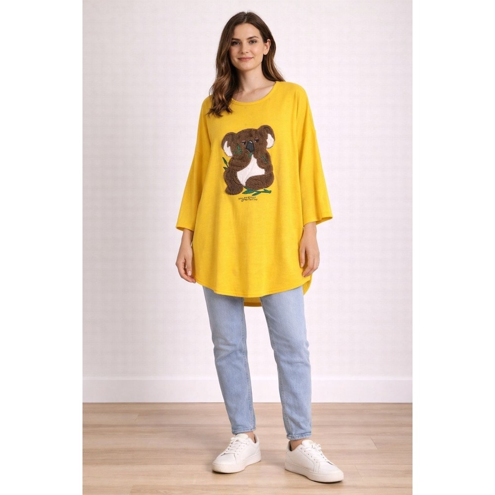 PAWS AND REFLECT KITTENS Sweatshirt XL Yellow Oversized Koala Bear VINTAGE 1987